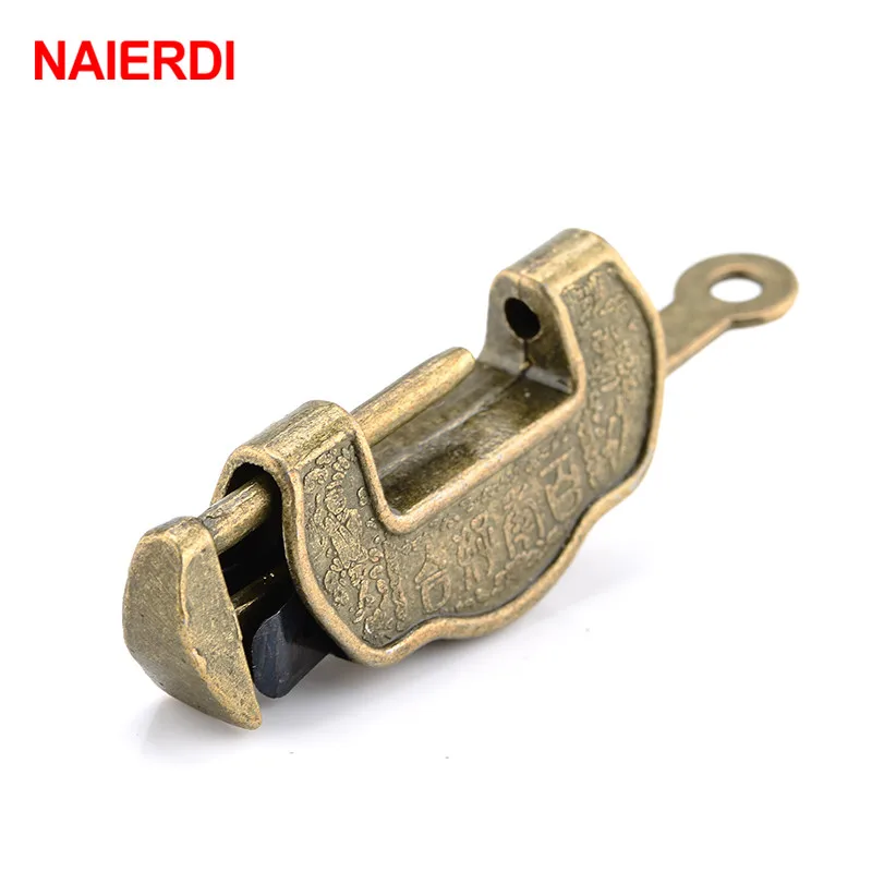 NAIERDI 34*20mm Chinese Vintage Antique style Lock Zinc Alloy Bronze padlock Jewelry Chest Box Padlock Wooden Suitcase Drawer