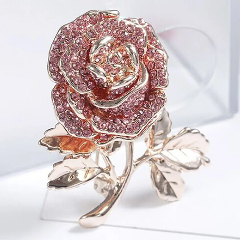 10 pieces/lot free shipping Valentine's Day Fashion Rhinestone Multi Style Flower Rose Plant Brooch Pin