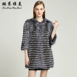 Natural Silver Fox Fur Coat for Women Real Fur Coat Winter Genuine Leather Jacket Fur Coat Female Jackets Slim Striped Coats