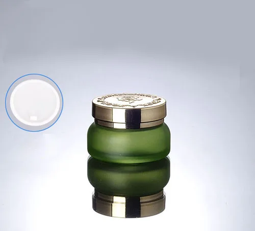 

NEW 30G green glass cream jar with gold lid,glass 30 g cosmetic container, cream 30g Cosmetic Packaging glass bottle