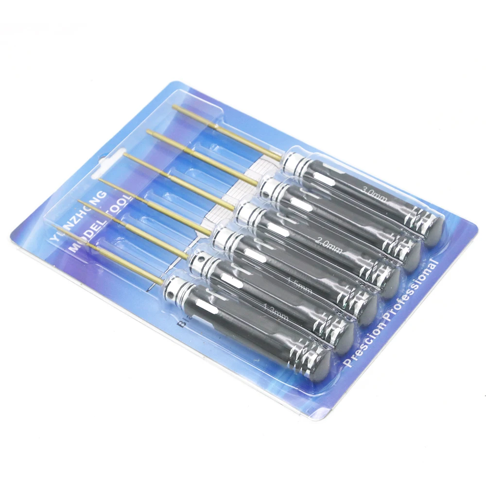 RC Tools 6 pcs hex screw driver Set Titanium Plating Hardened 0.9 1.3 1.5 2.0 2.5 3.0mm screwdriver For Rc Drone Rc toys (1 set)