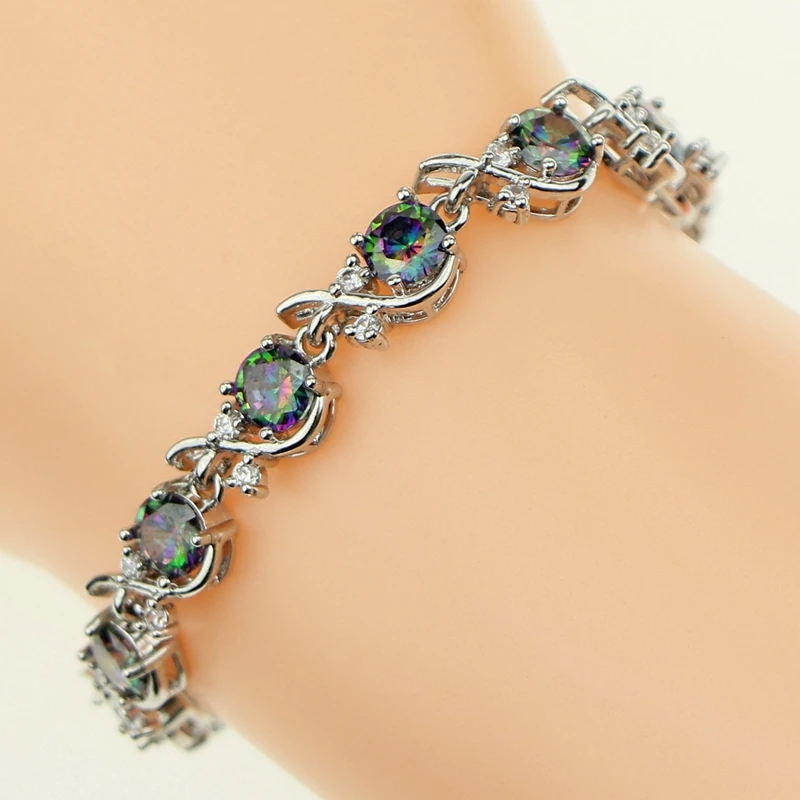 925 Sterling Silver Jewelery Link Chain 19cm Bracelets Six Color Cubic Zirconia Hand Spanners Bracelet For Women Free Gift Box