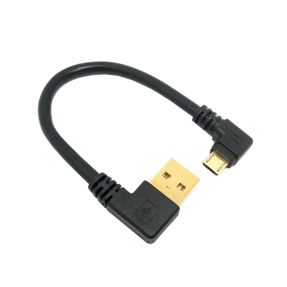 High quality gold plated plug 15cm short 90 degree Left angle USB A male to Micro USB Male Right angle data power cable