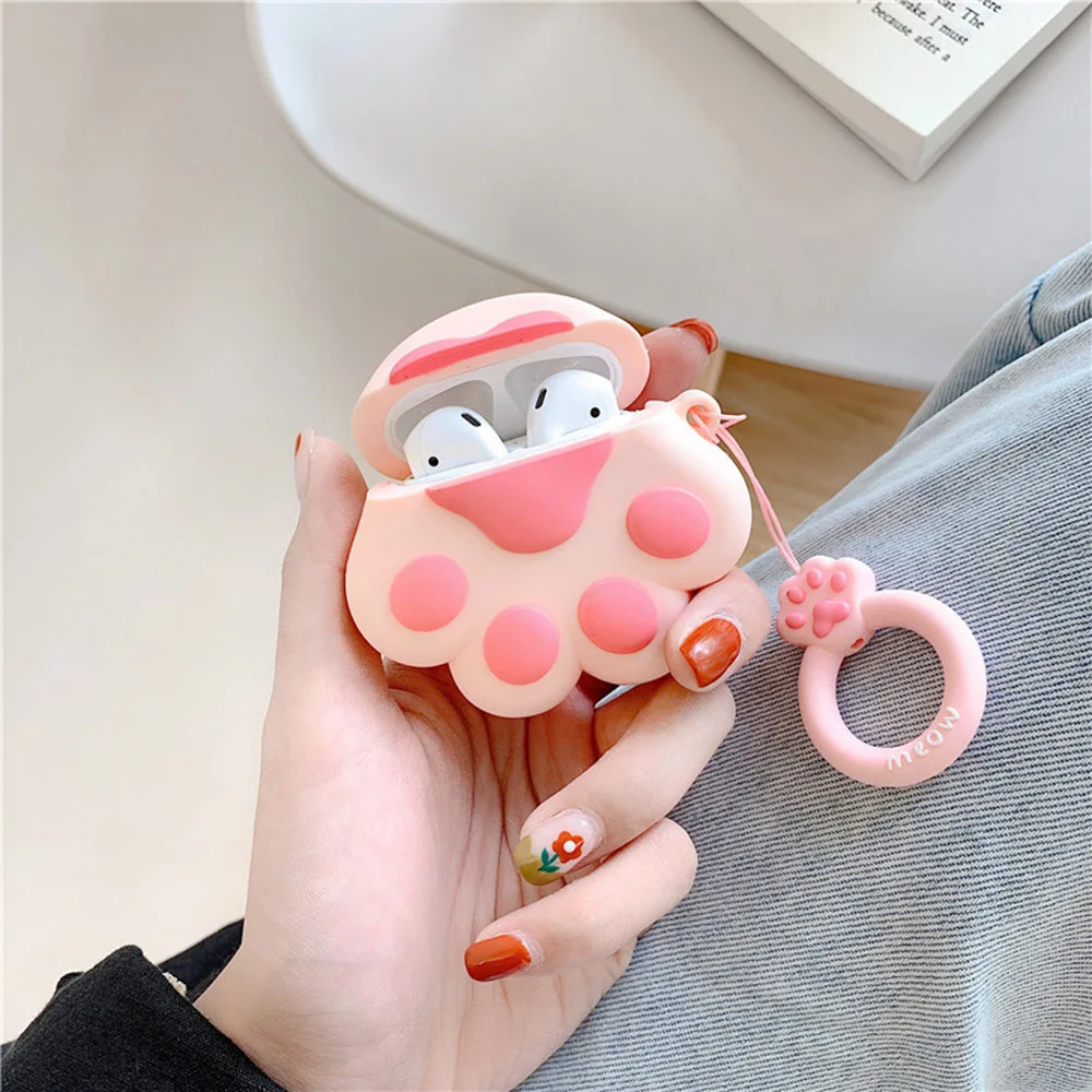 For Airpods Wireless Bluetooth Headset Cute Pink Cat Claw for Aripods 1/2 Generation Universal Love Pink Cat Claw Hanging Ring