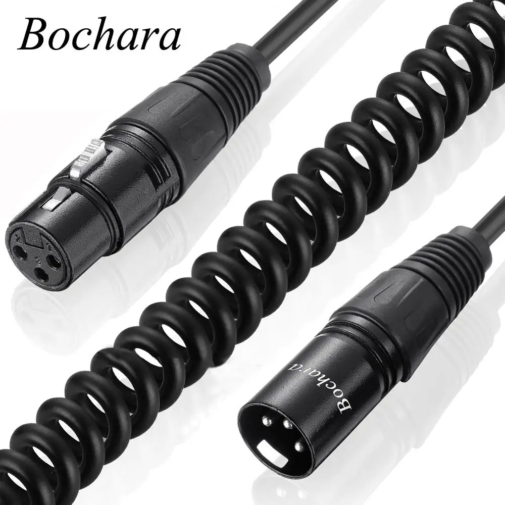 Bochara Elastic Coiled XLR Cable Male to Female 3Pin jack OFC Copper Dual Shielded  For Mic Mixer