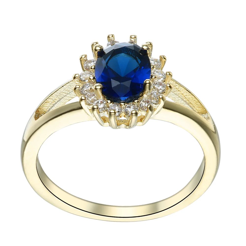 

Female blue Oval Ring Fashion Gold color Filled Jewelry Vintage Wedding Rings For Women Birthday Stone Gifts
