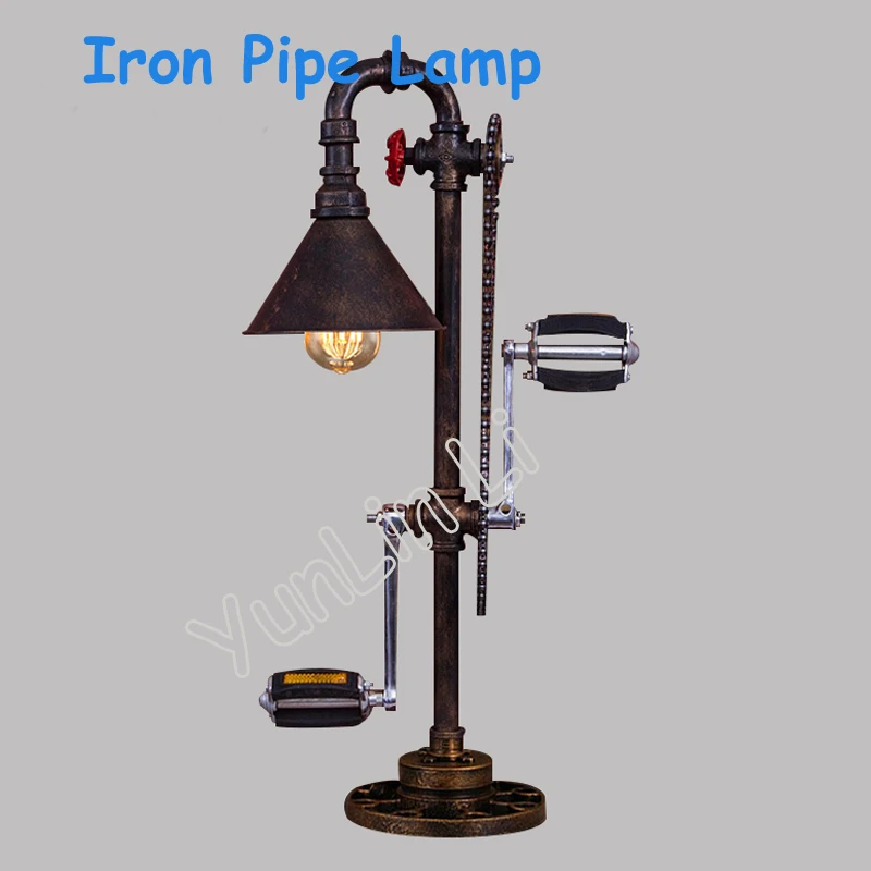 Iron Pipe Lights Vintage Iron Water Pipes Desk Lamp 15W Creative Bicycle Pedals Iron Pipe 110V-240V Desk Lamps T3037