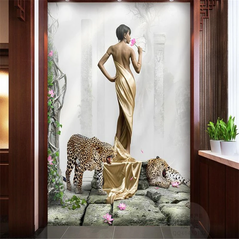 beibehang Custom photo wallpaper wall stickers large murals fantasy leopard fashion entrance porch backdrop papel de parede