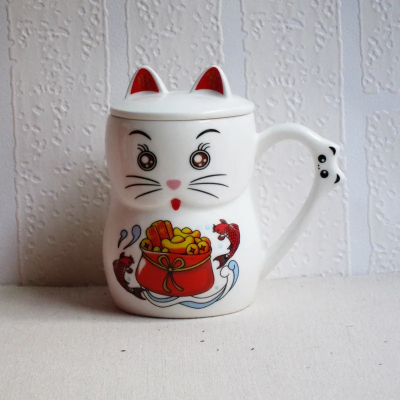 1PC Zakka Ceramic Mug Cat Cartoon Coffee Milk Mug with Lid Breakfast Cup NL 008