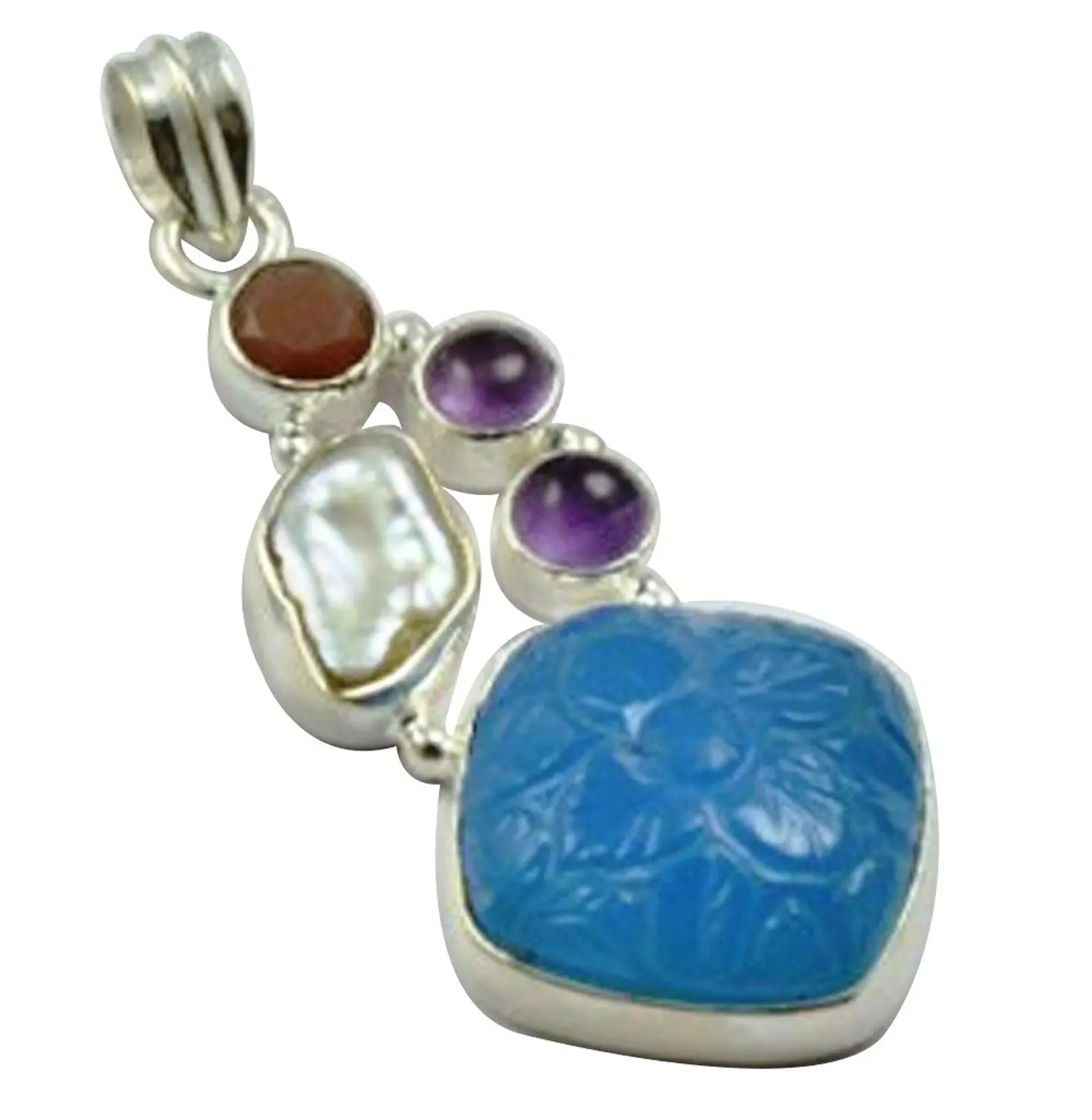 

Lovegem Nature Carved -Chaceldony & Amethyst Pendant 925 Sterling Silver , 46.5 mm, MHBAP4705