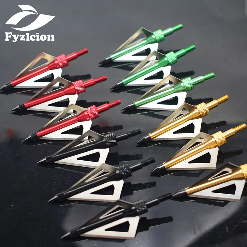 ID6.2mm Arrow Bolts Tips, 110 Grains Arrow Points, Arrowheads Blades, 3 Fixed Blades for Compound Bow Archery, 12Pcs