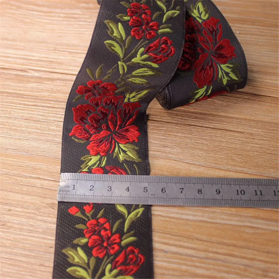 10yards Traditional Chinese Digital Jacquard Ribbon Camellia Flower Ribbon DIY Sewing Curtain Clothing Accessories Ribbon 5cm