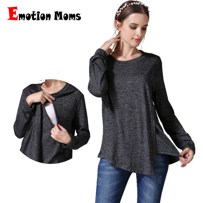 

Emotion Moms Autumn Maternity Clothes Breastfeeding T-shirt Nursing Wear For Pregnant Women Long Sleeve Soft Knitted Fabric