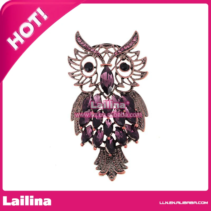 

100pcs/lot New Vintage Fashion Owl Crystal Rhinestone Brooch Pin Animal Bird