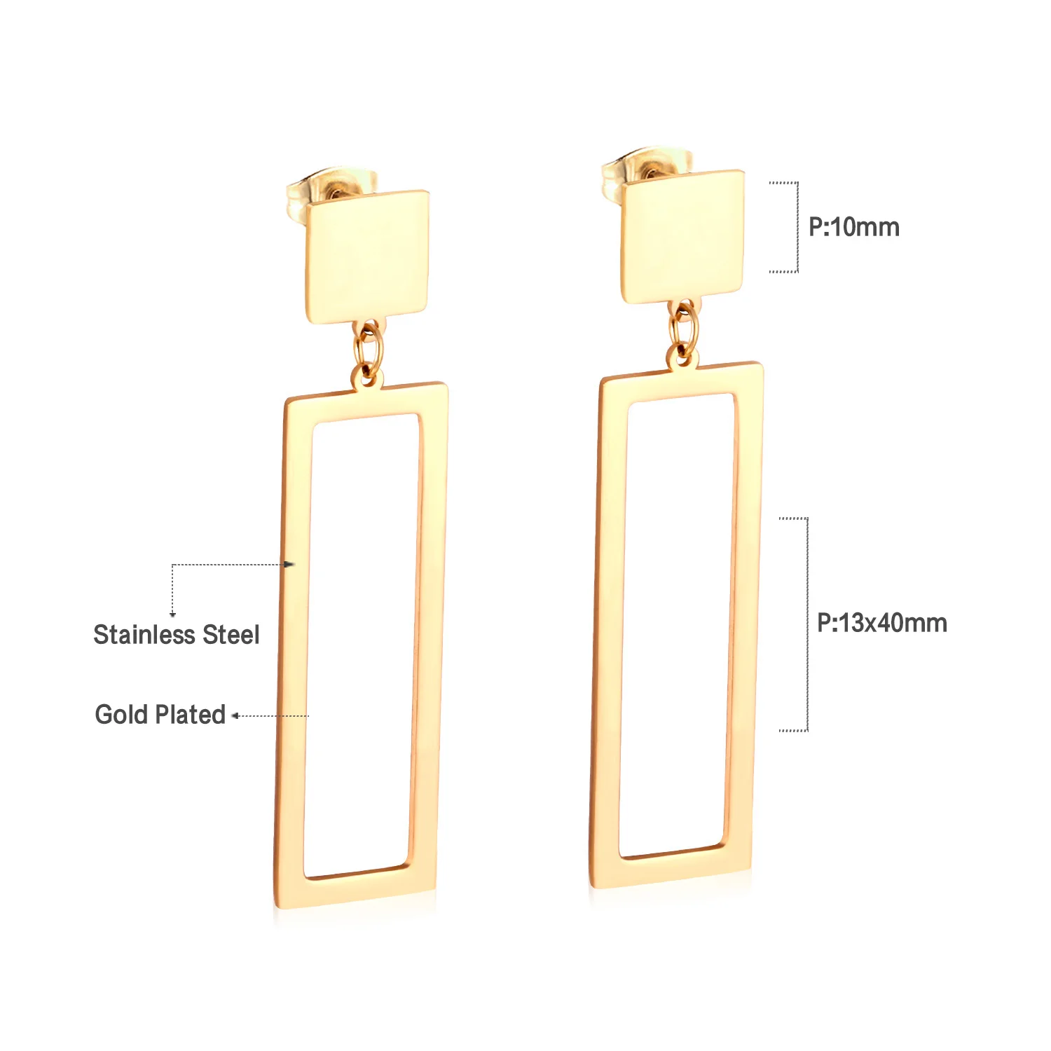 LUXUSTEEL Classic Style Geometry Rectangle Drop Earrings Stainless Steel Golden Color Hollow Out Earrings Fashion Jewelry Party