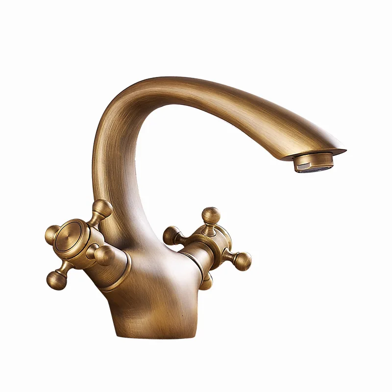 Copper Ancient European-style Faucet Black Cold-hot Mixed Faucet Large Curved Sheep Corner Line Faucet