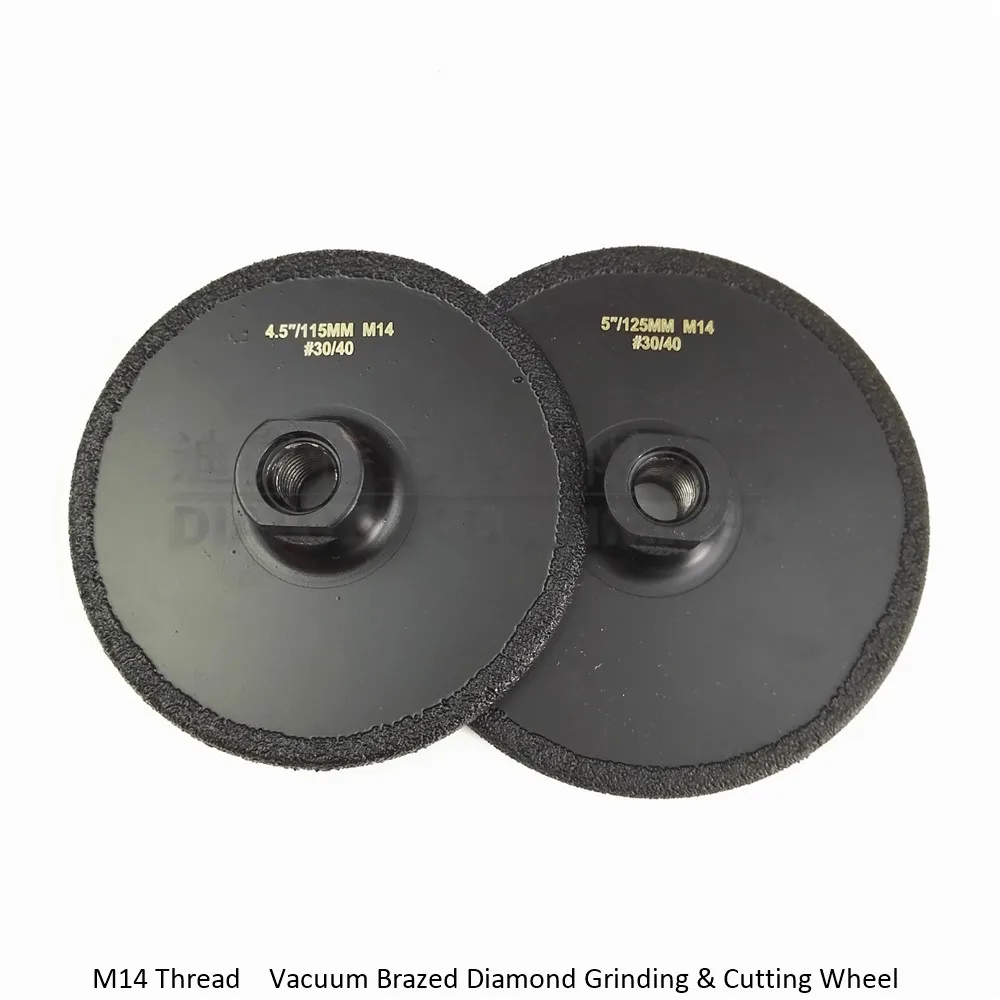 

DIATOOL 2pcs/pk Vacuum Brazed diamond flat grinding wheel (4.5"+5") M14 Grit#30/40 M14 Beveling wheel