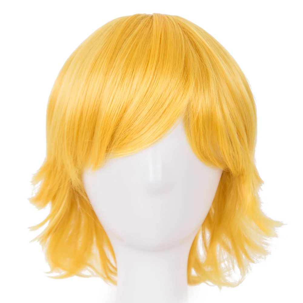 Carnival Wig Fei-Show Synthetic Heat Resistant Fiber Short Wavy Yellow Hair Halloween Costume Cos-play Women Party Hairpiece