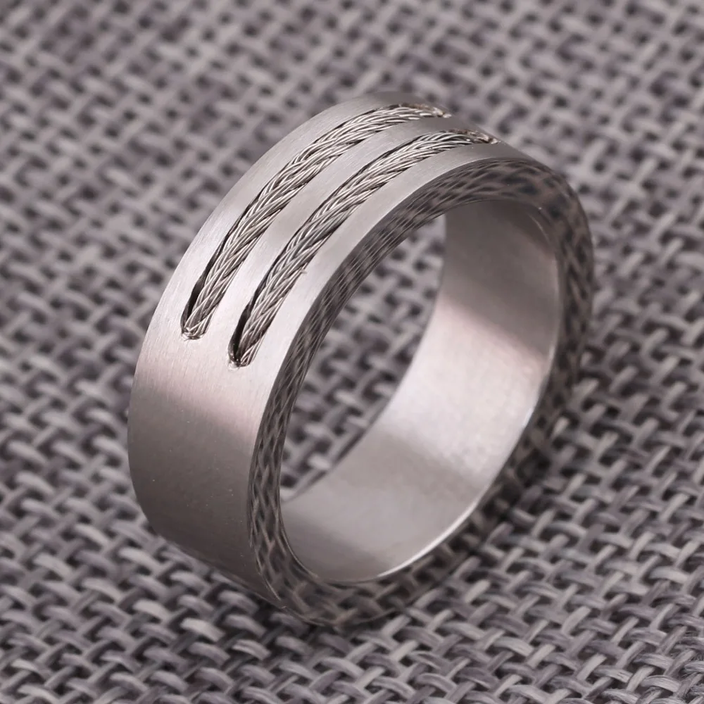 New Men\'s Ring Stainless Steel Punk Rock Ring With Steel Wire Jewelry USA Size