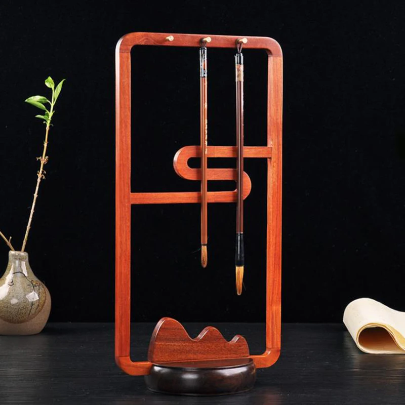 

7 Hooks Pen Hanging Quality Rosewood Brush Calligraphy Pen Holder Resting Four Treasures Calligraphy Frame Accessories Kit