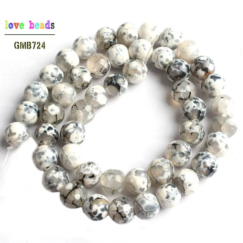 Wholesale White Fire Agates Onyx Round Stone Beads For Jewelry Making Diy Bracelet 15inch/strand 6/8/10mm