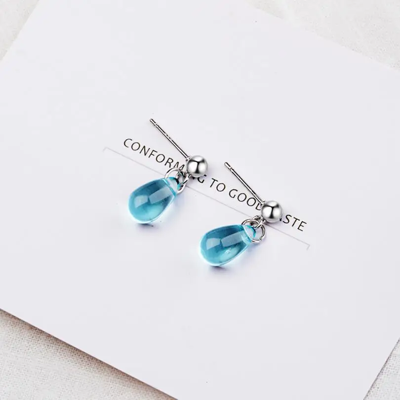 New Korean Literary Sweet Blue Water Droplets Earrings For Women Pendientes Jewelry Gift Brincos SAE55