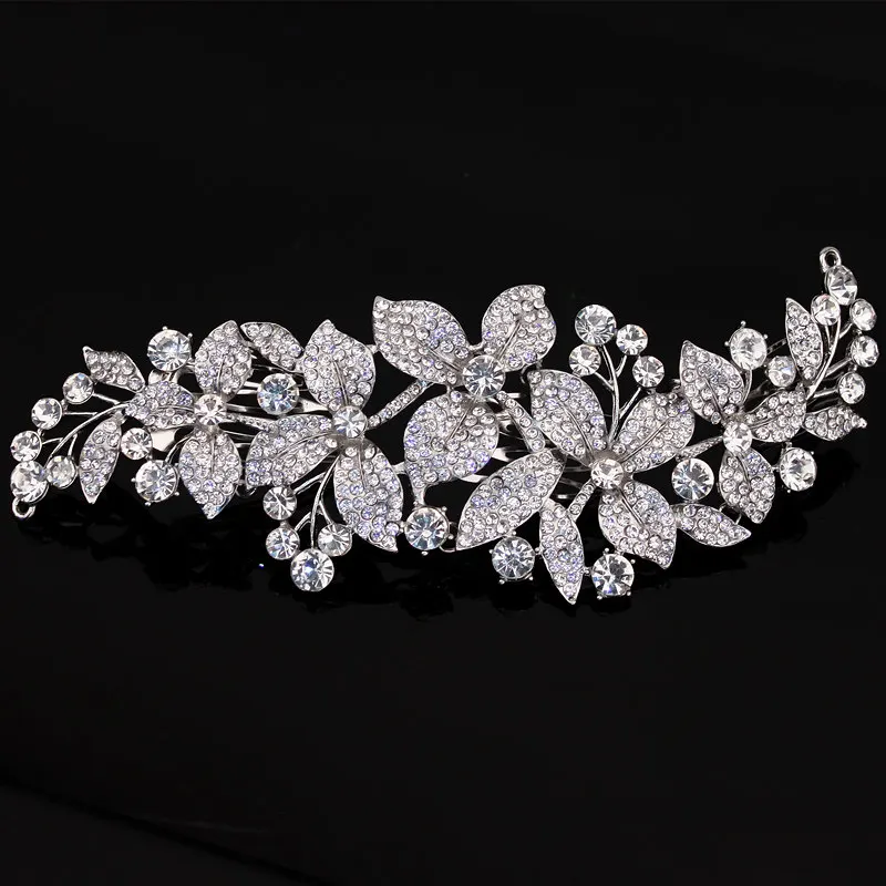 2023 New Fashion Long Flower Wedding Hair Comb Clear Rhinestone Crystal Hair Accessories Hairpins for Women Jewelry Gifts