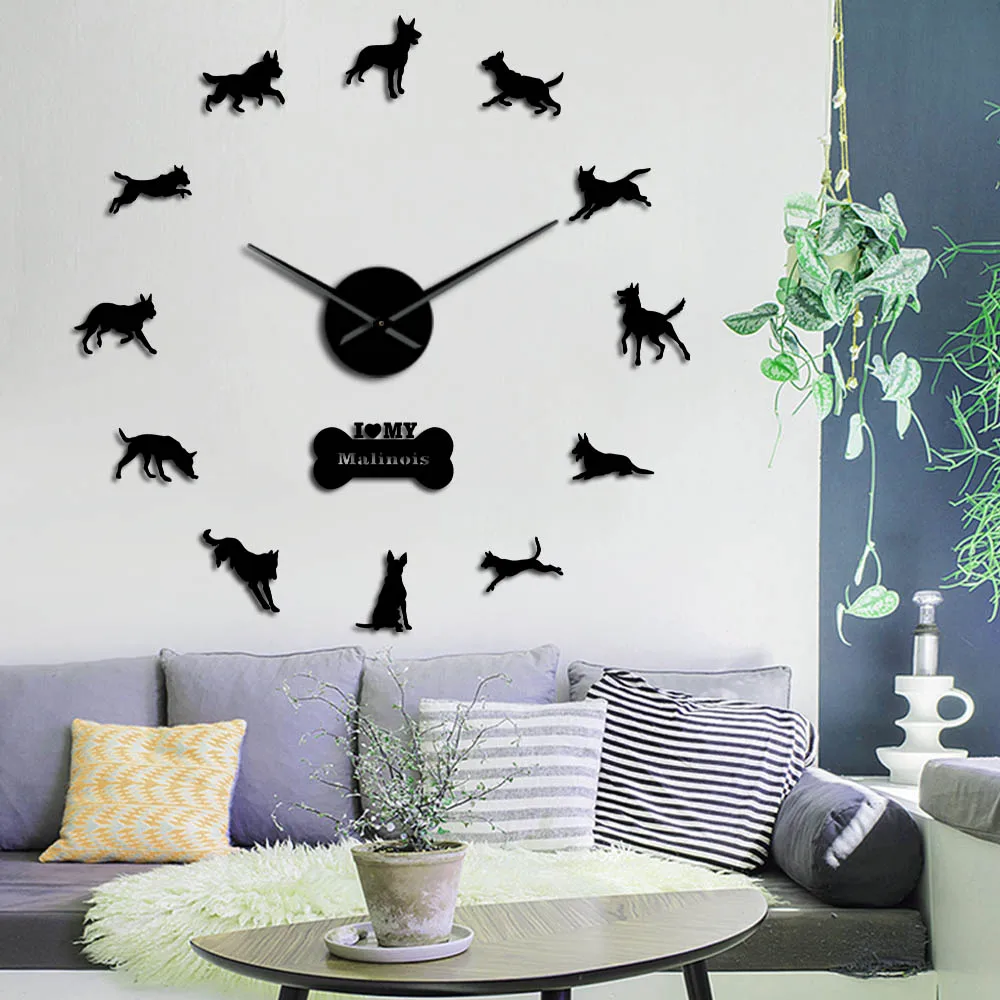 Belgian Shepherd Large Frameless Mute Wall Clock Mechelse Shepherd Home Decor Malinois Watch Chien de Berger Belge DIY Stickers