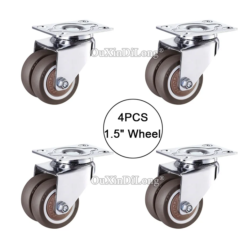 

4PCS 1.5'' Heavy Universal Swivel Wheel Tpe Silent Dual Wheels Table Chair Sofa Bed Furniture Casters Medical Castors Load 135KG