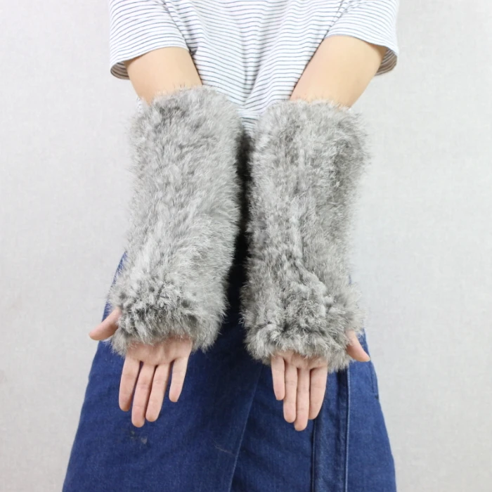 Women real long rabbit fur glove lady knitted genuine rabbit fur mittens 2018 brand high quality fur gloves