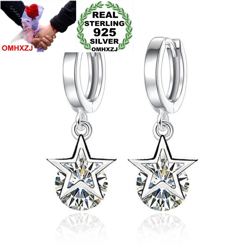 OMHXZJ Wholesale Jewelry fashion joker star Simple Pentagram for Woman 925 Sterling Silver buckle Hoop Earrings YS186