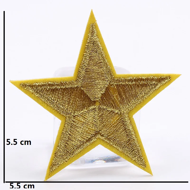 10pcs/lot 5.5cm Embroidered Gold Star Stickers Iron On Clothing Patches Sewing Fabric Appliques Garments Accessories Shirt Badge