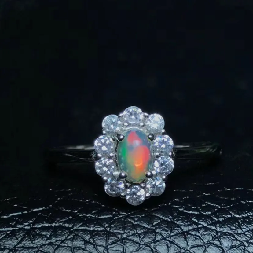 Natural opal woman rings change fire color mysterious  925 silver adjustable size