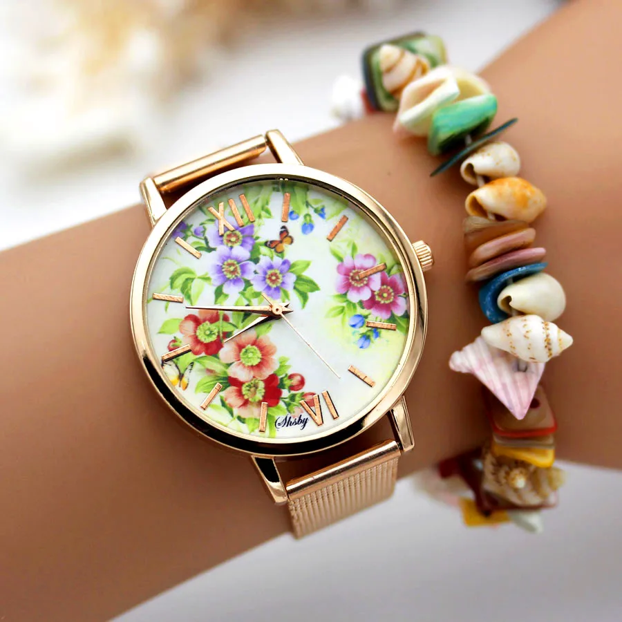 Shsby high quality Gold Stainless steel watches women dress quartz wristwatch new arrival ladies flower watches relogio feminino