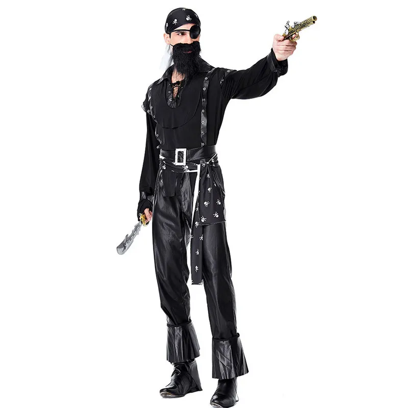 Adult Men Black Beard Pirate Cosplay Halloween Warrior Robber Costumes Carnival Purim Parade Masquerade Masked Ball Party Dress