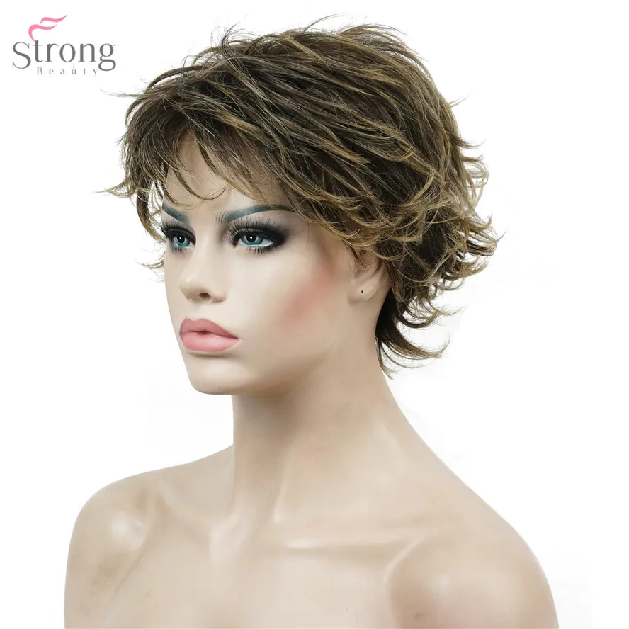 StrongBeauty Women's Short Straight Hair wig Layered Messy Hairstyles Synthetic Full Wigs