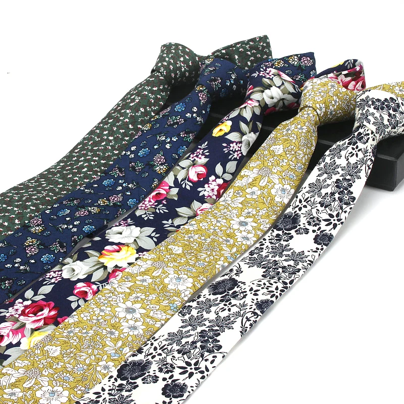 6cm Vintage Floral Cotton Brand Ties for Men Wedding Black Tie Slim Gravatas Corbatas Fashion Casual Printed Tie Necktie Cravate