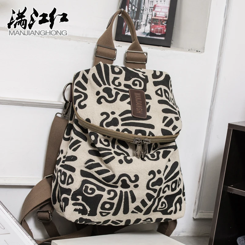 MANJIANGHONG Brand Casual Canvas Backpack 2022 New Listing Large Capacity Simple Outdoor Backpack Fashion Totem Wild Travel Bags