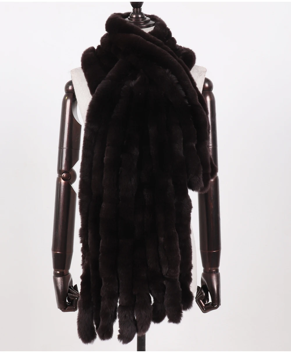Neuer langer Schal aus echtem Rex-Kaninchenfell für Damen, warm, weich, hochwertig, modischer Rex-Kaninchenfell-Schal mit Quasten. – Detail 29