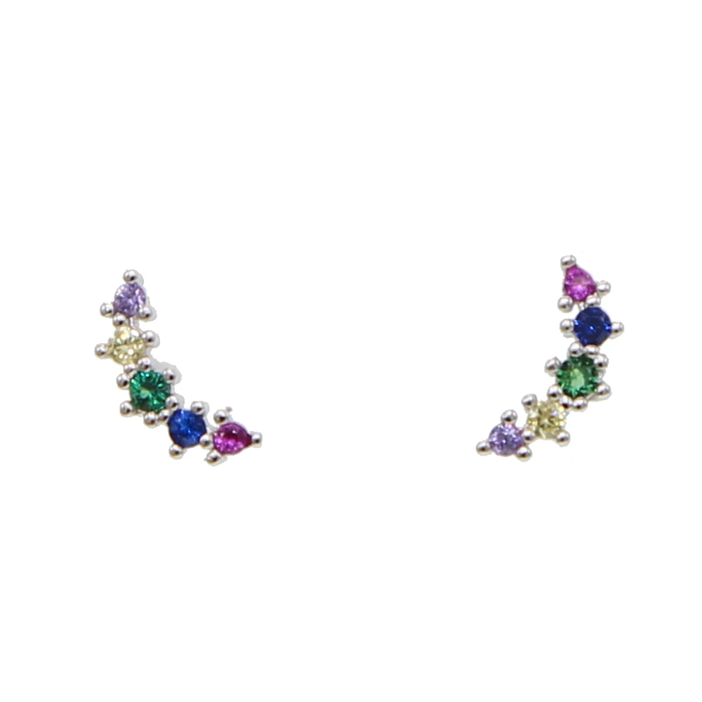 Arcoíris cz cluster pendientes pequeños para niña, minimalistas, delicados, coloridos, joyería de moda