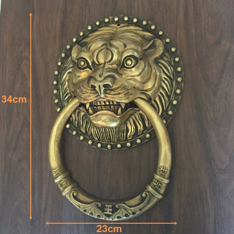 Chinese antique copper lion head wood door Shoutou door handle door handle tiger retro ring