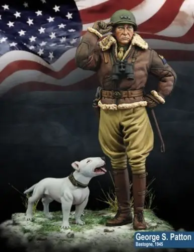 Unpainted Kit 1/24  75mm US General Patton and dog   soldier 75mm  Resin Figure miniature garage kit