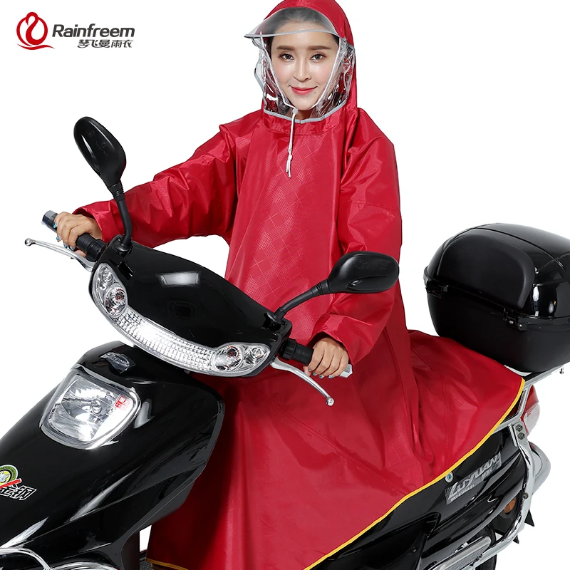 

Rainfreem Men/Women Impermeable Electromobile/Bicycle Rain Poncho Thick Raincoat Double Transparent Hood Rain Gear Rain Coat