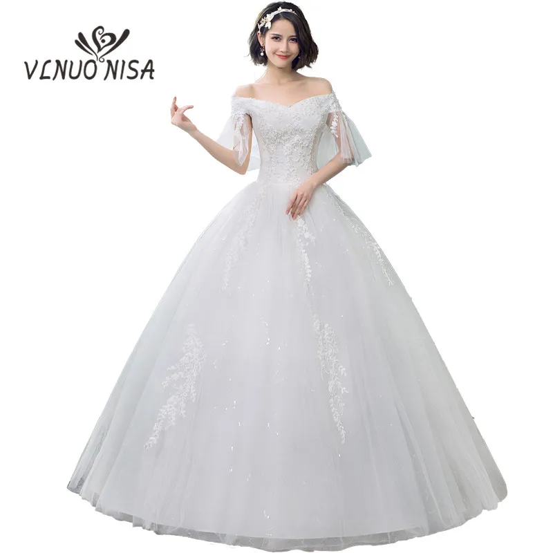 Vestidos de casamento baratos do laço 2020 com decote em v fora do ombro tule vestido de casamento nupcial applique moda sexy vestidos robe de mariage