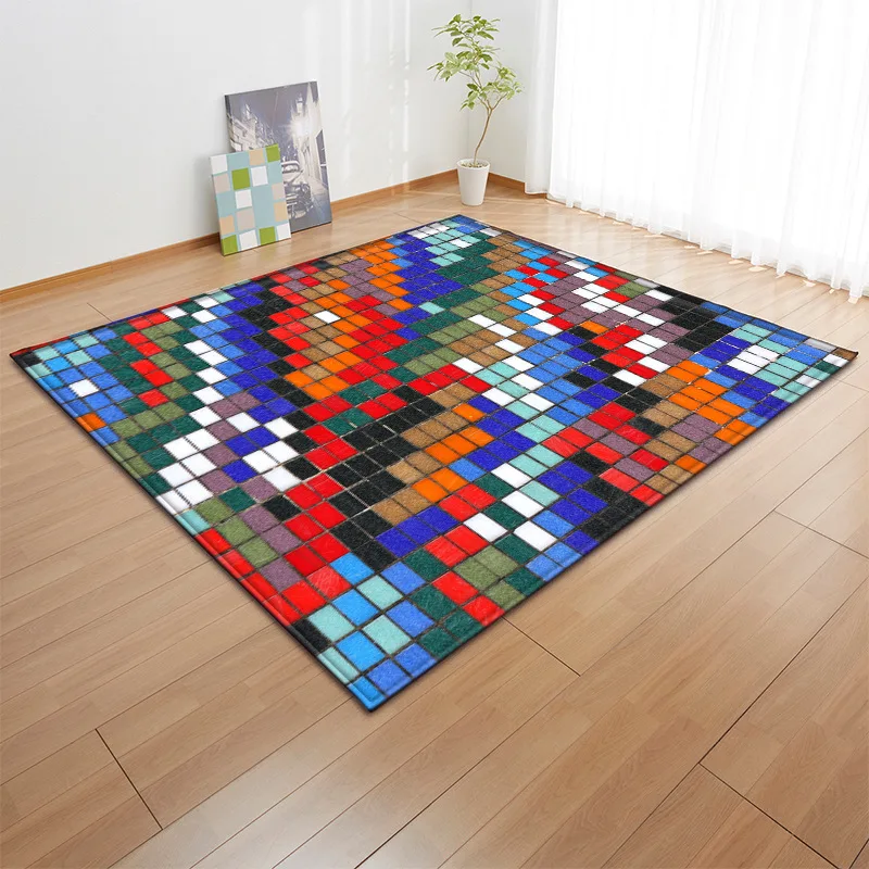 

Colorful Block pattern printed Carpets For Living Room Soft Rug Modern Bedroom Antiskid Floor Mat Can come picture custom Carpet