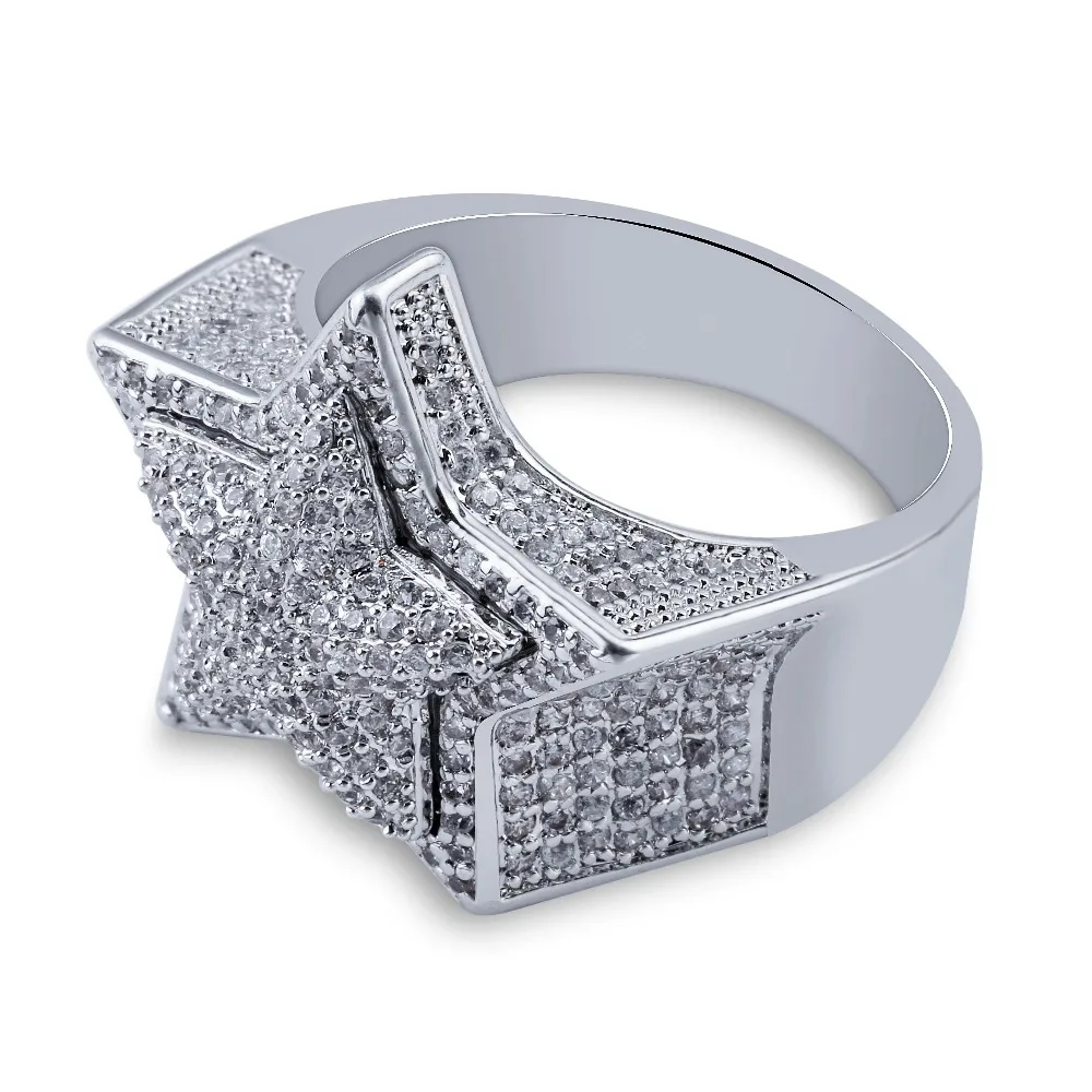 TOPGRILLZ Hip Hop Five Star Rings Men\'s Gold Silver Color Iced Out Cubic Zircon Jewelry Gifts