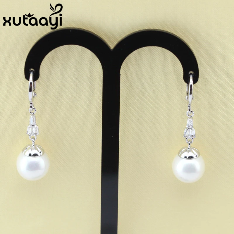 Fashion Pearls Earrings With  Silver Flawless Delightful White crystal ,Christmas Gift Pearl Earrings with wedding gift ,