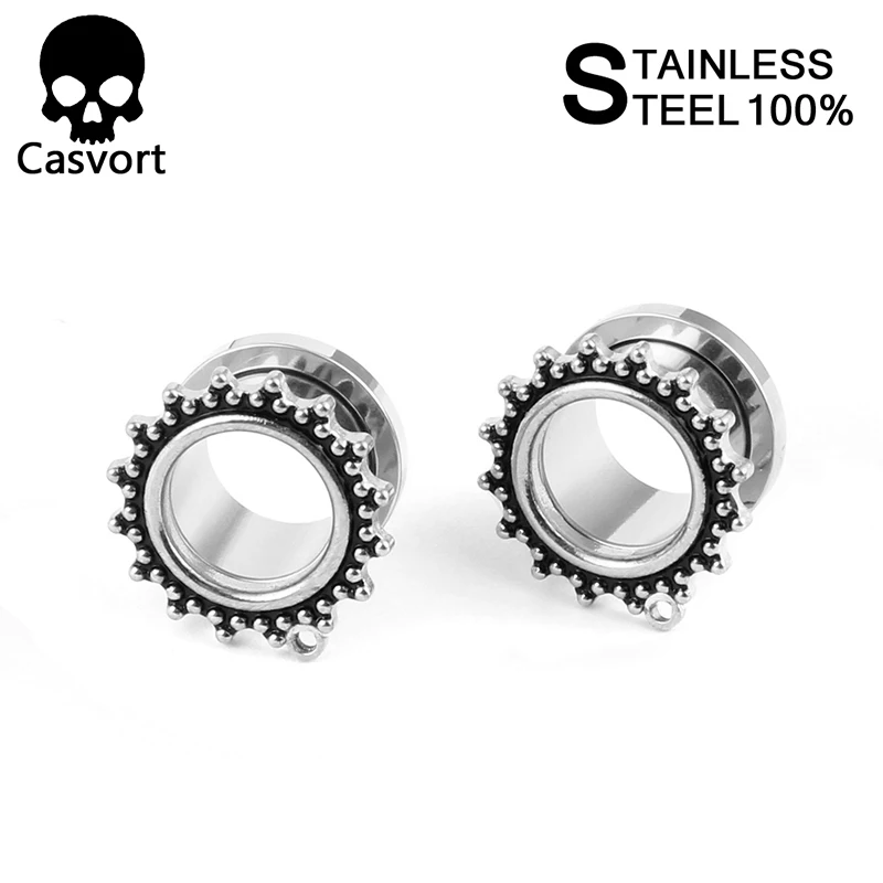 Casvort Screw Stainless Steel Retro Ear Gauges Stretcher Piercing Ring Tunnels Expander Plugs Pair Selling