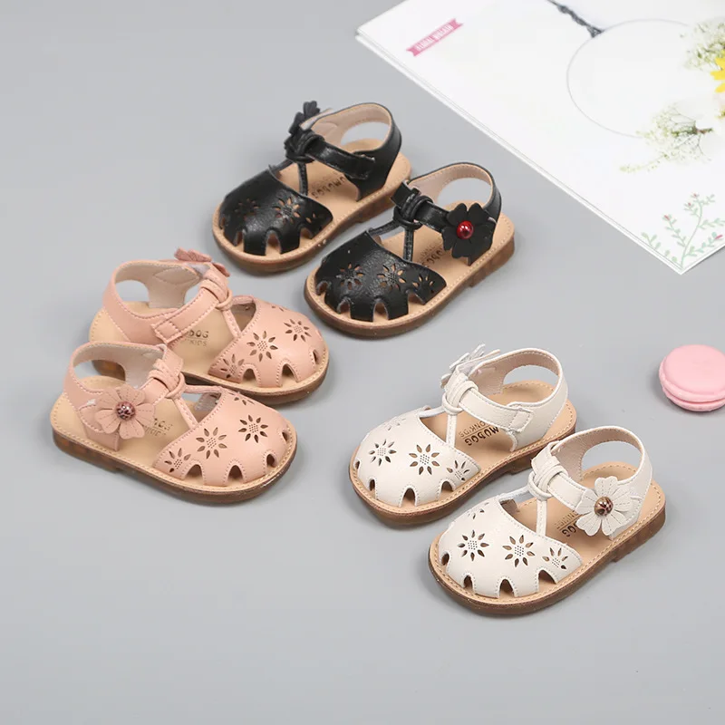 Claladoudou 11.5-15.5CM Brand Baby Girls First Sandals Toddler Girls Hollow Flower Strap Summer Walker Shoes Infant Soft Flats