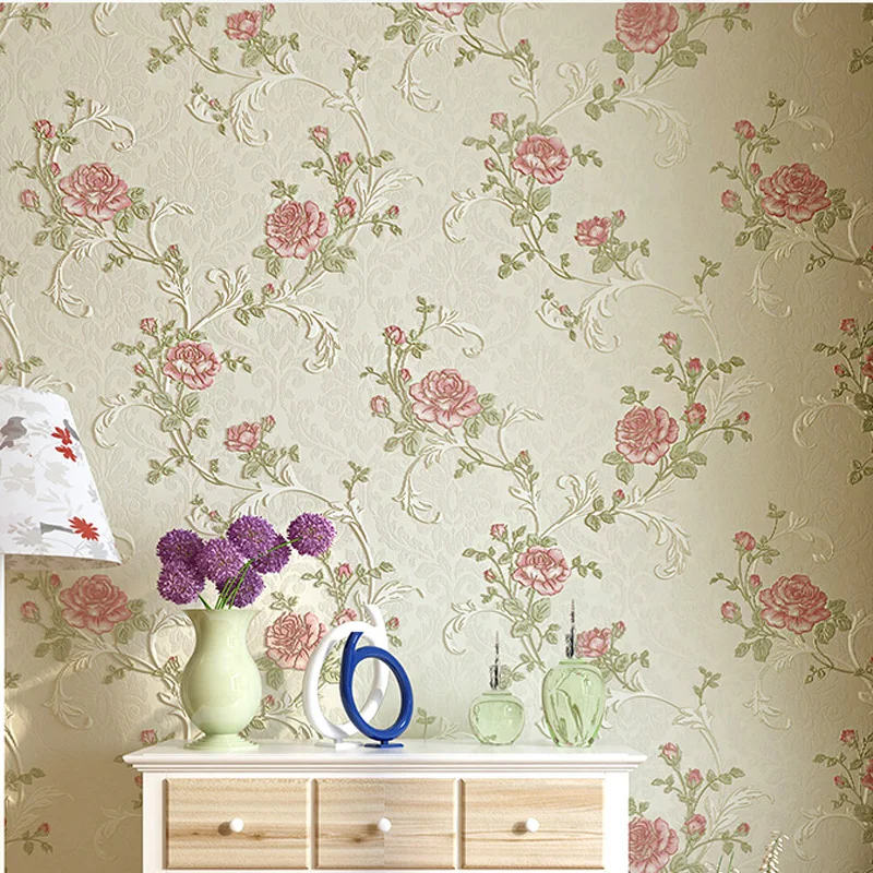 

Q QIHANG Pastoral Style Embosed Non-woven Living room Bedroom Study Background Wallpaper 0.53m*10m=5.3m2